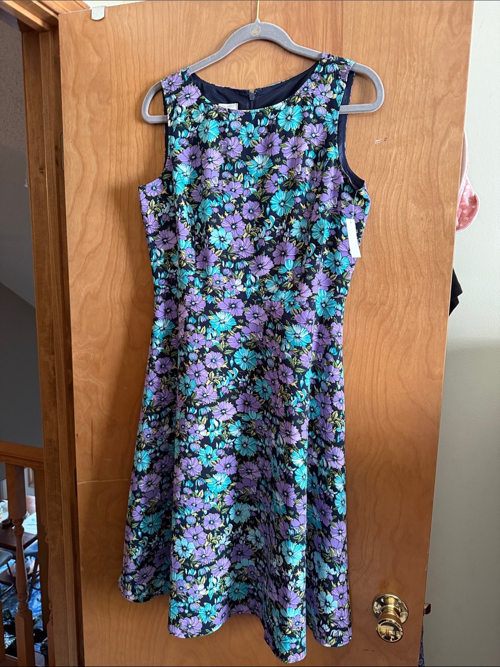 Talbots Sleeveless Floral Midi Dress in Purple & Teal